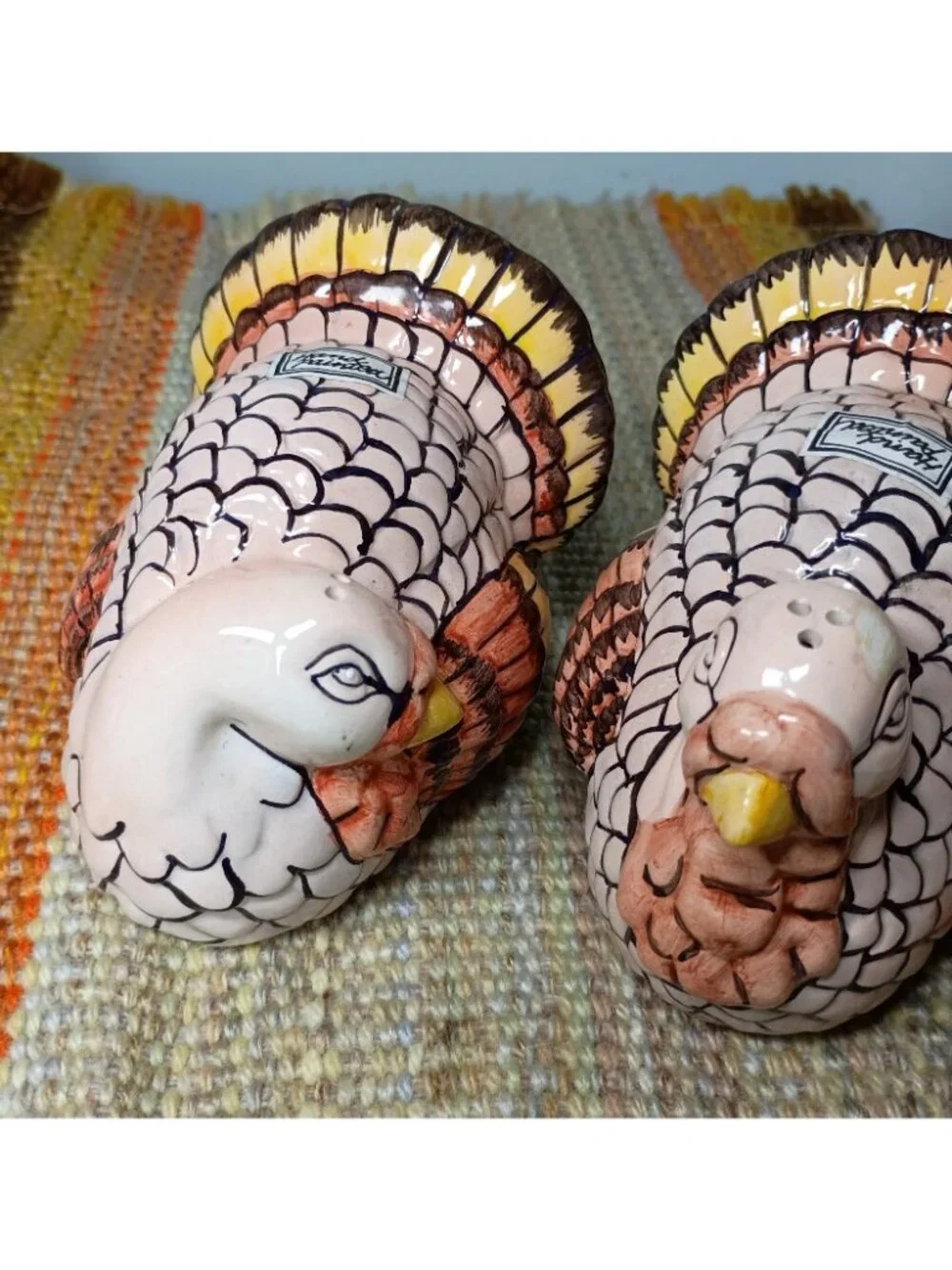 Fitz & Floyd Large Ceramic Turkey Salt & Pepper Shakers Handpainted Thanksgiving